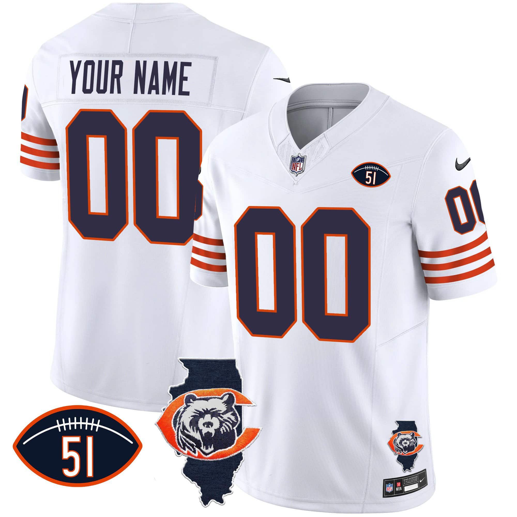 Men Chicago Bears White 2024 Nike Throwback Patch Vapor Custom NFL Jersey